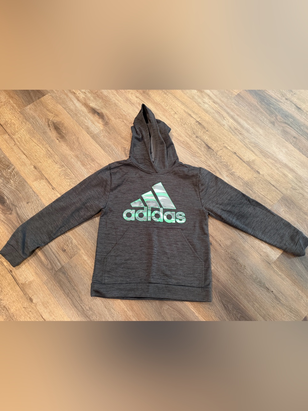 adidas Kids Dark Gray Hoodie with Mint Logo